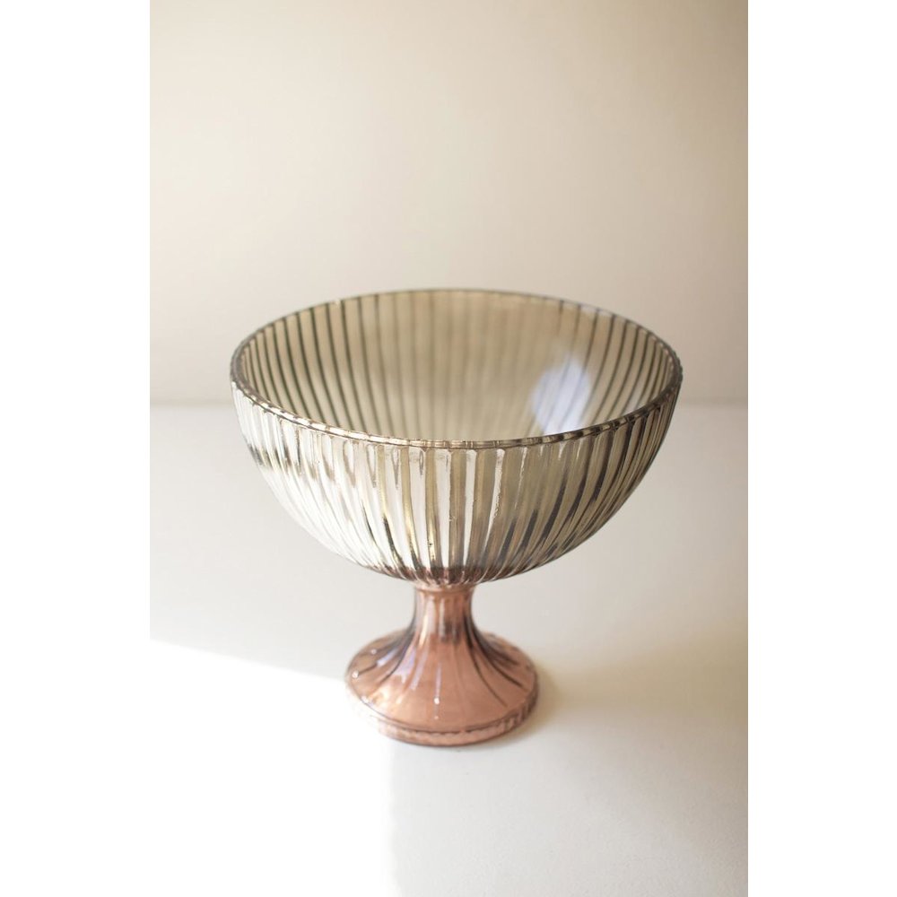 Multi-Colored Glass Compote - Ribbed. Picture 2
