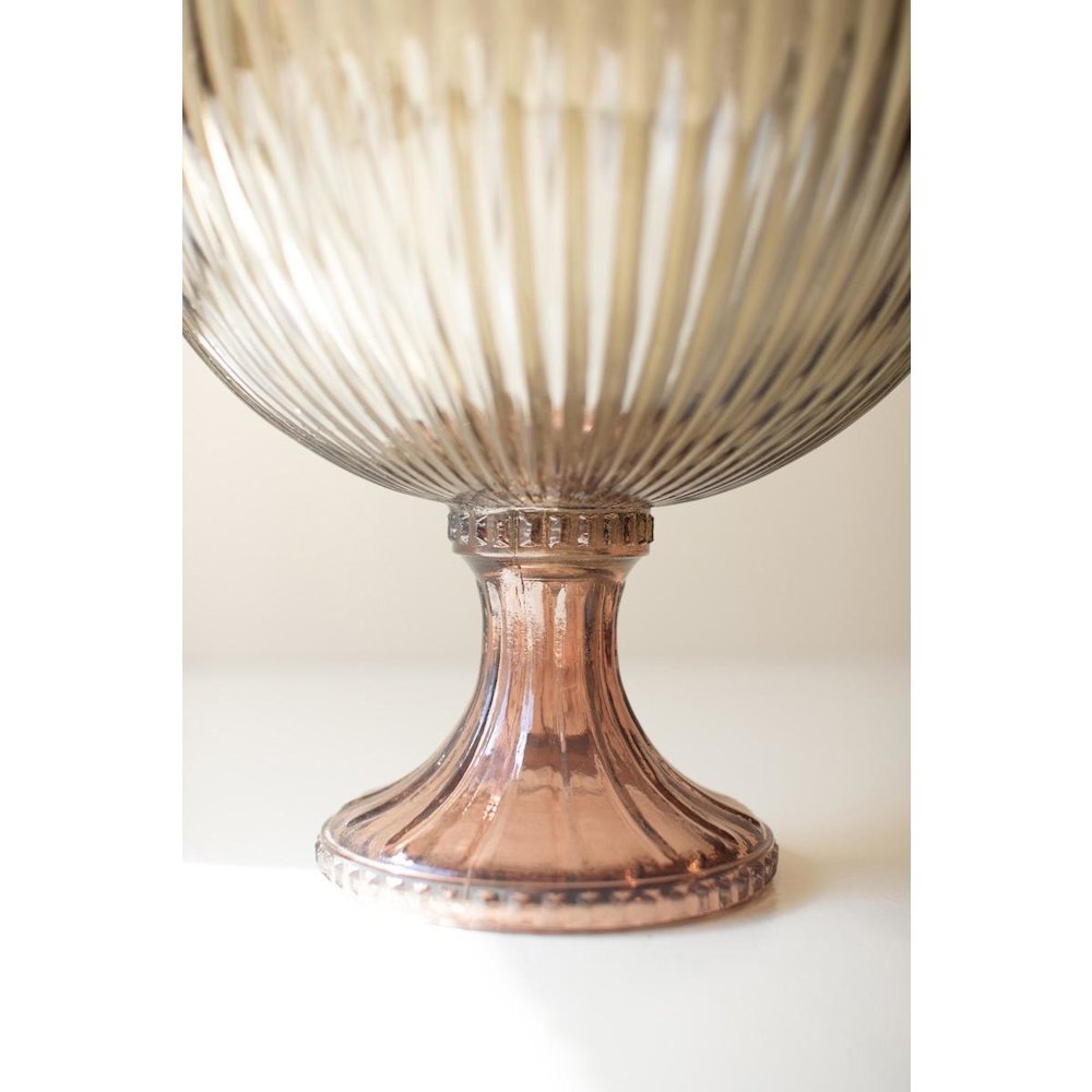 Multi-Colored Glass Compote - Ribbed. Picture 3