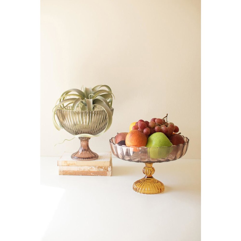 Multi-Colored Glass Compote - Ribbed. Picture 4