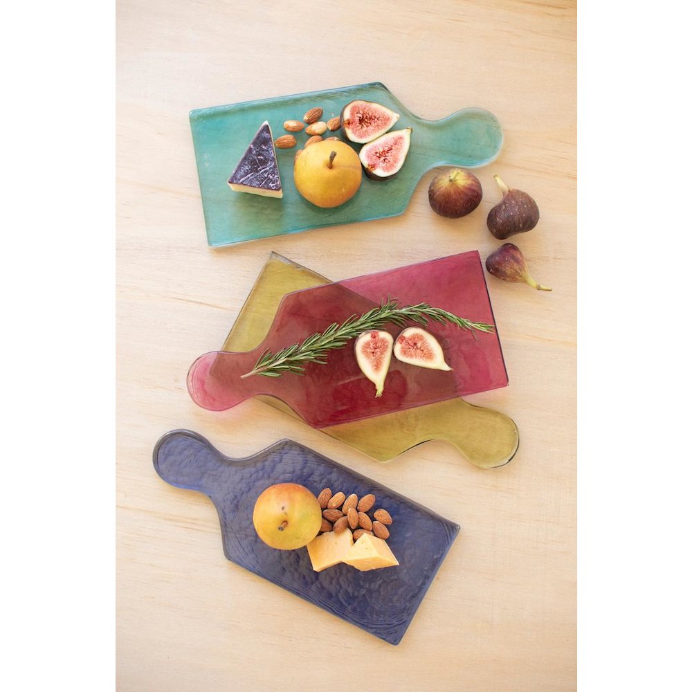 Set Of Four Colored Glass Cheese Boards - One Each Color. Picture 1