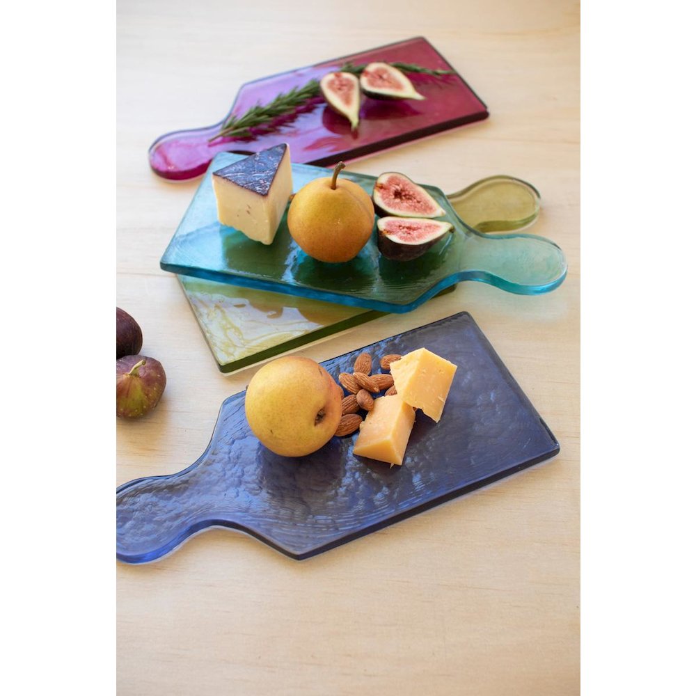 Set Of Four Colored Glass Cheese Boards - One Each Color. Picture 2