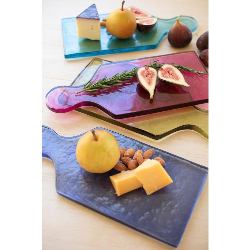 Set Of Four Colored Glass Cheese Boards - One Each Color. Picture 3