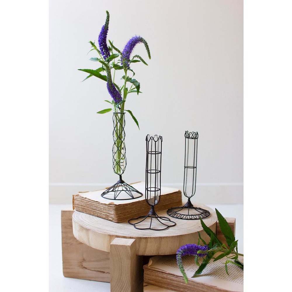 Set Of Three Wire-Wrapped Glass Bud Vases. Picture 1