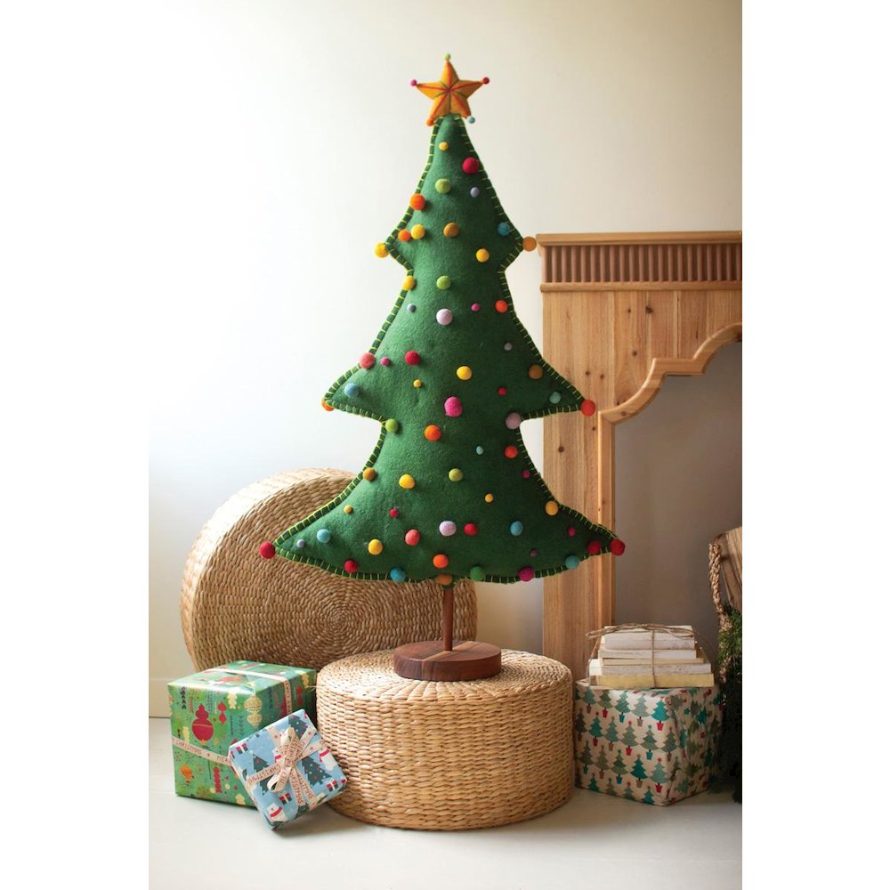Large Felt Christmas Tree On Wood Base. Picture 1