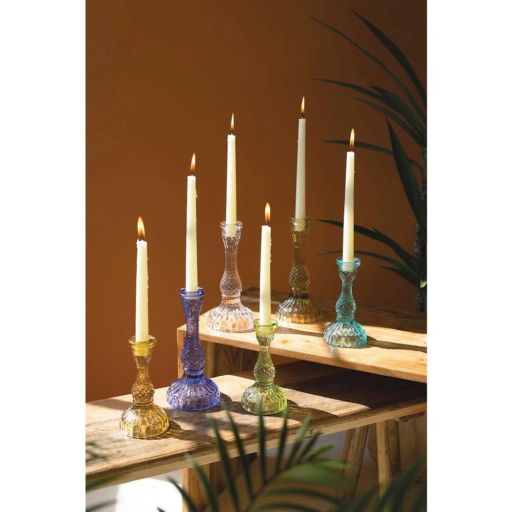 Set Of Six Glass Taper Candle Holders. Picture 1