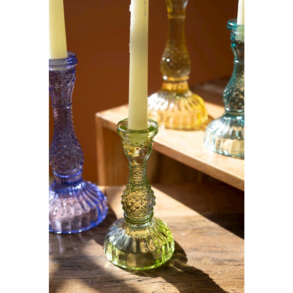 Set Of Six Glass Taper Candle Holders. Picture 2
