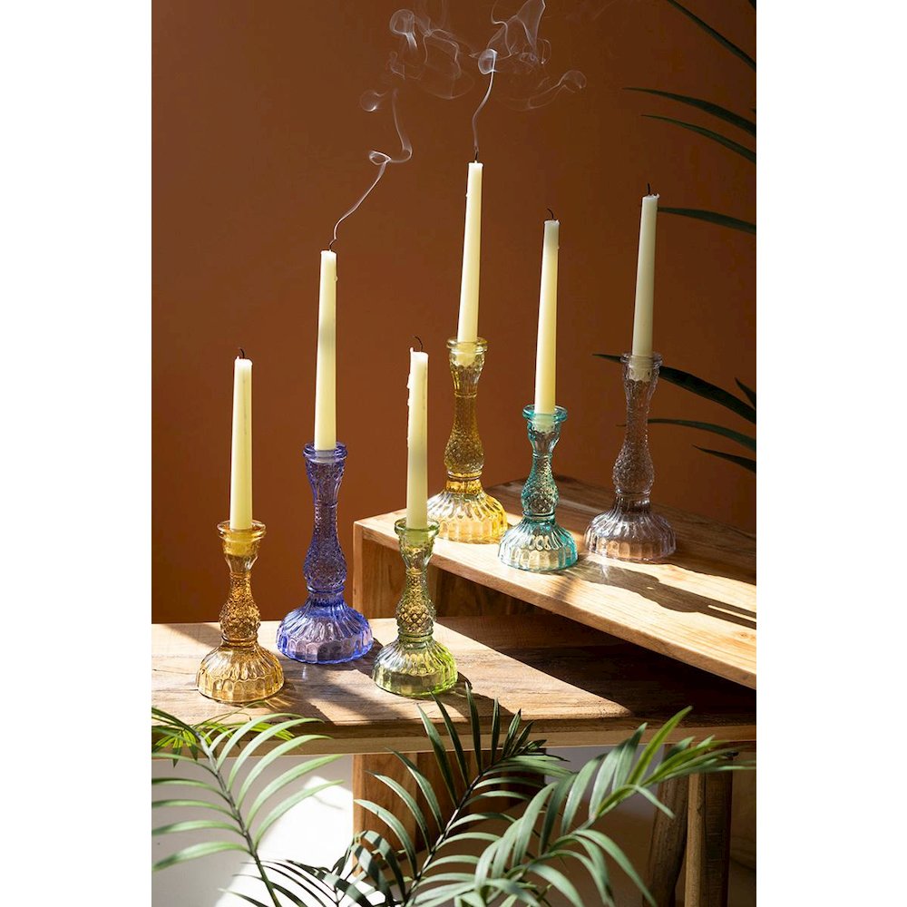 Set Of Six Glass Taper Candle Holders. Picture 3