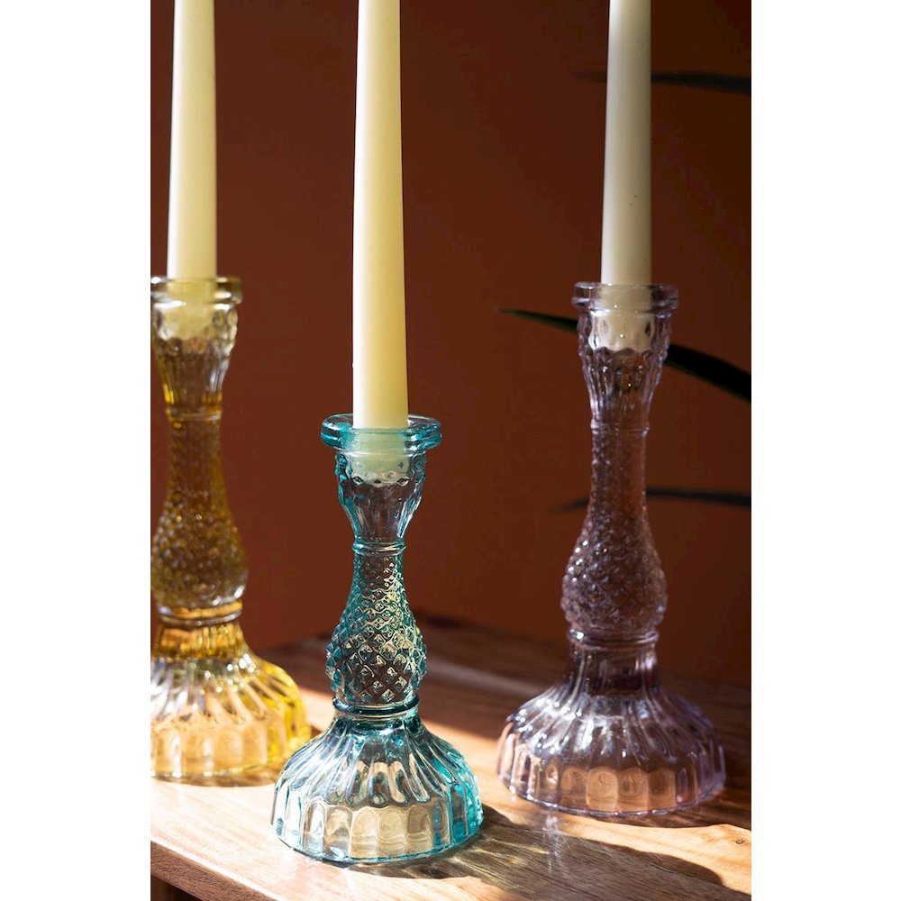 Set Of Six Glass Taper Candle Holders. Picture 4