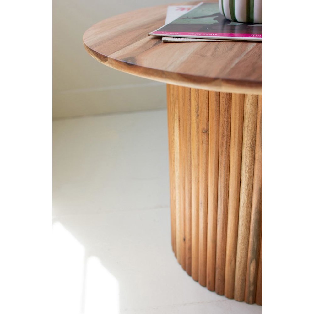 Set Of Four Acacia Wood Accent Tables With Tambour Bases. Picture 2