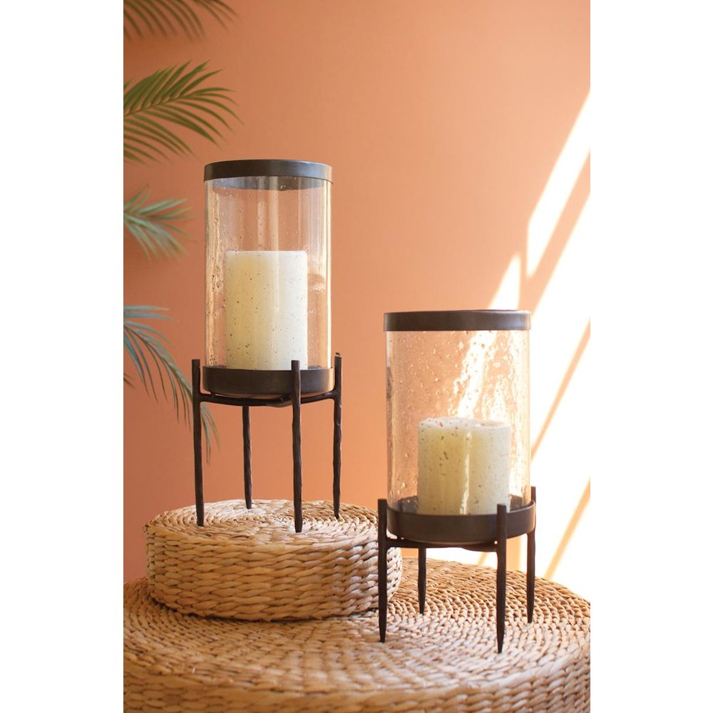 Set Of Two Iron Glass Hurricanes. Picture 1