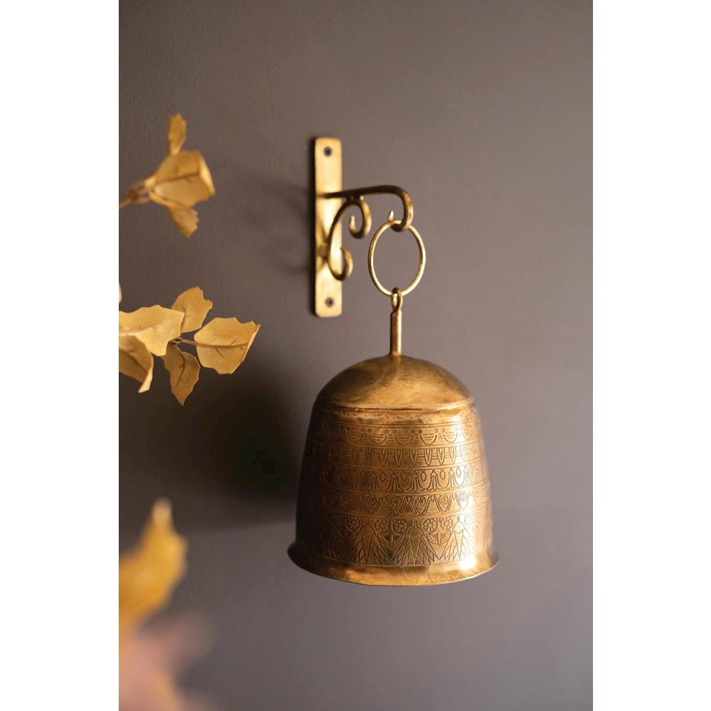 Antique Brass Bell And Wall Bracket. Picture 1