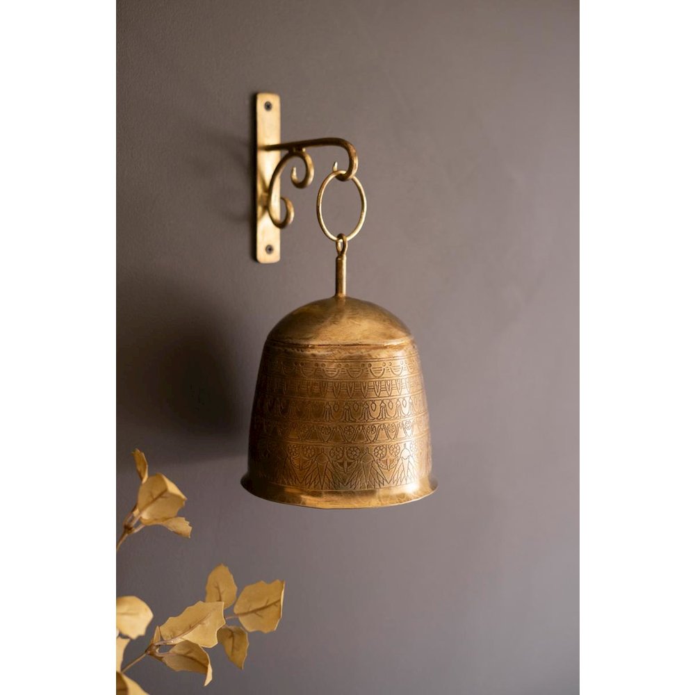 Antique Brass Bell And Wall Bracket. Picture 2