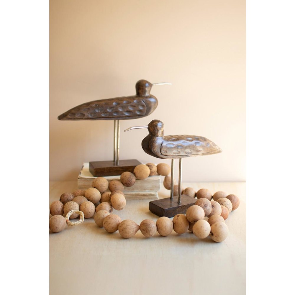 Set Of Two Carved Wooden Shorebirds On Stands. Picture 1