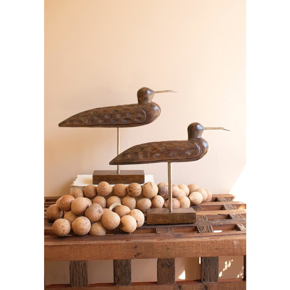 Set Of Two Carved Wooden Shorebirds On Stands. Picture 2