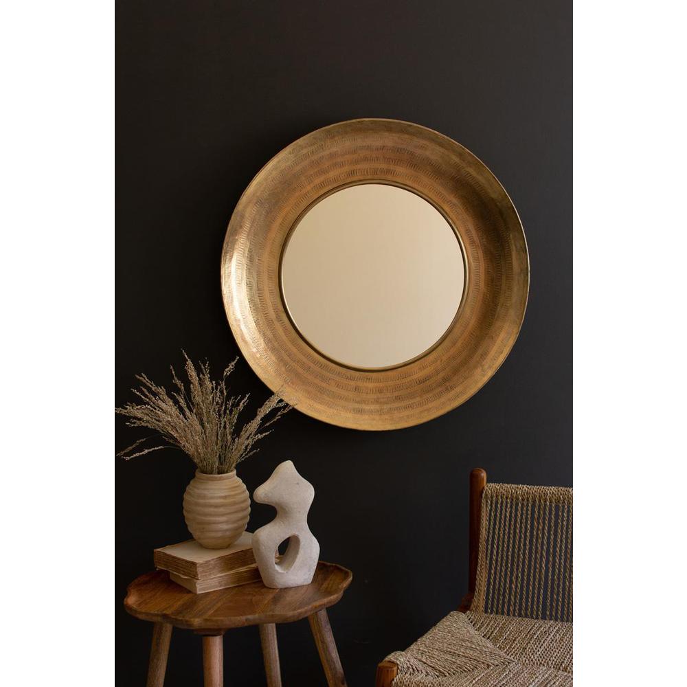 Round Hand Hammered Antique Brass Frame With Mirror. Picture 2