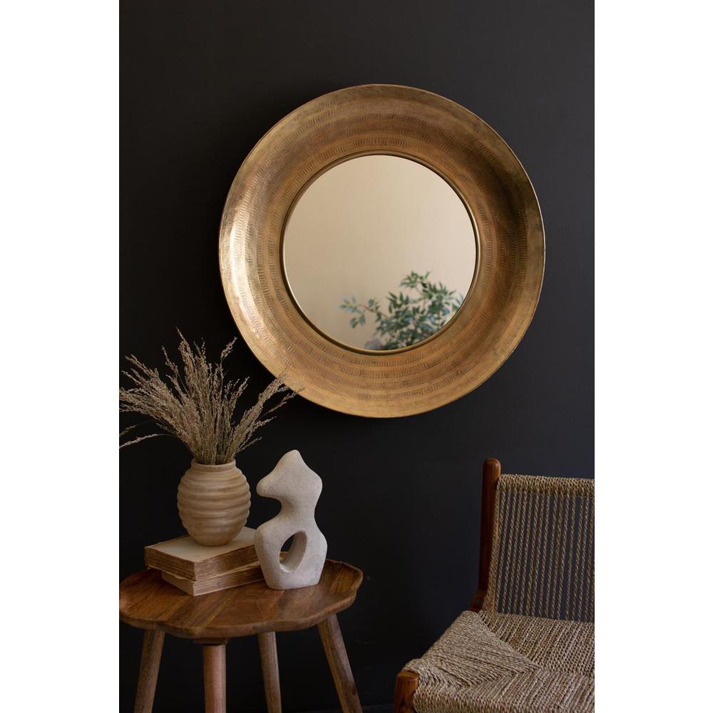 Round Hand Hammered Antique Brass Frame With Mirror. Picture 4
