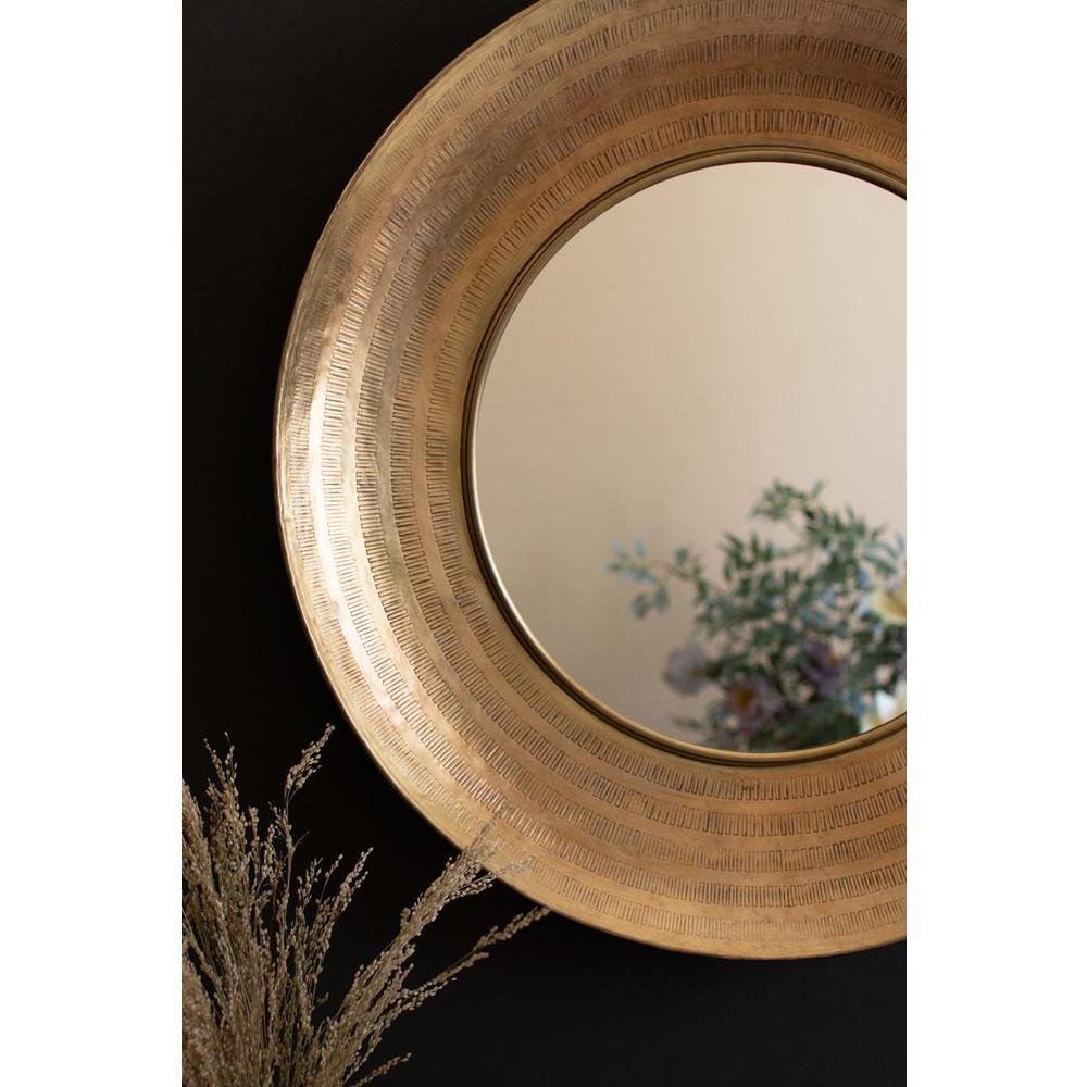Round Hand Hammered Antique Brass Frame With Mirror. Picture 3