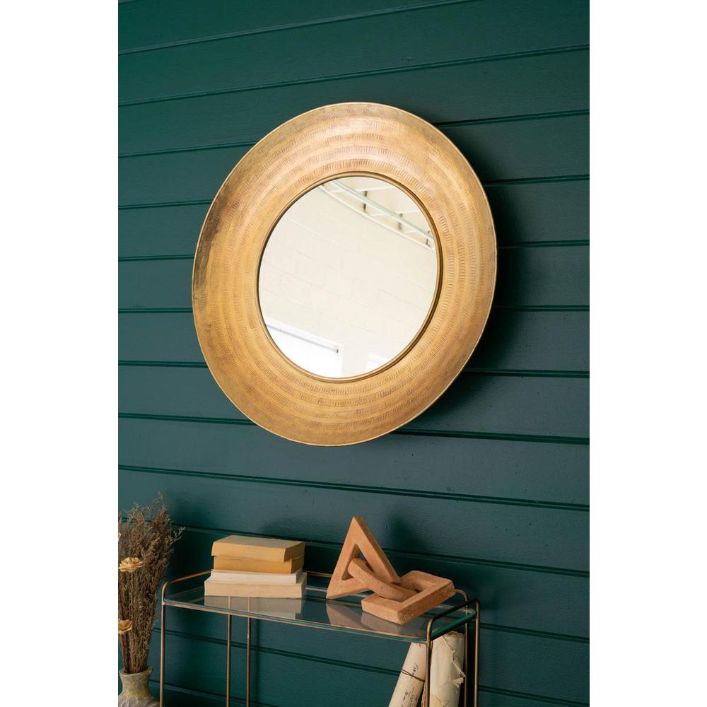 Round Hand Hammered Antique Brass Frame With Mirror. Picture 5