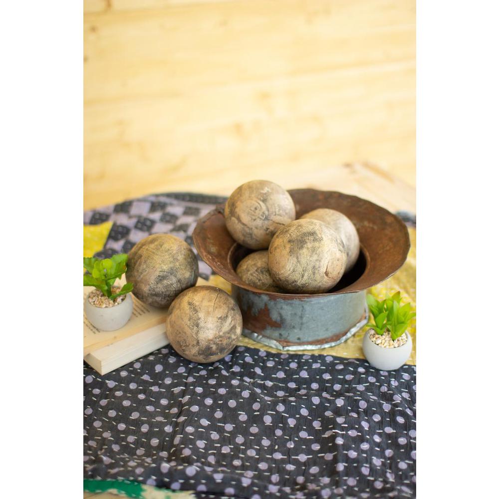Set Of Six Hand Carved Mango Wood Spheres. Picture 2