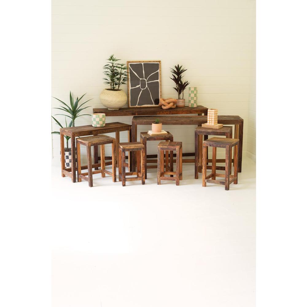Set Of Nine Recycled Wood Display Tables. Picture 5
