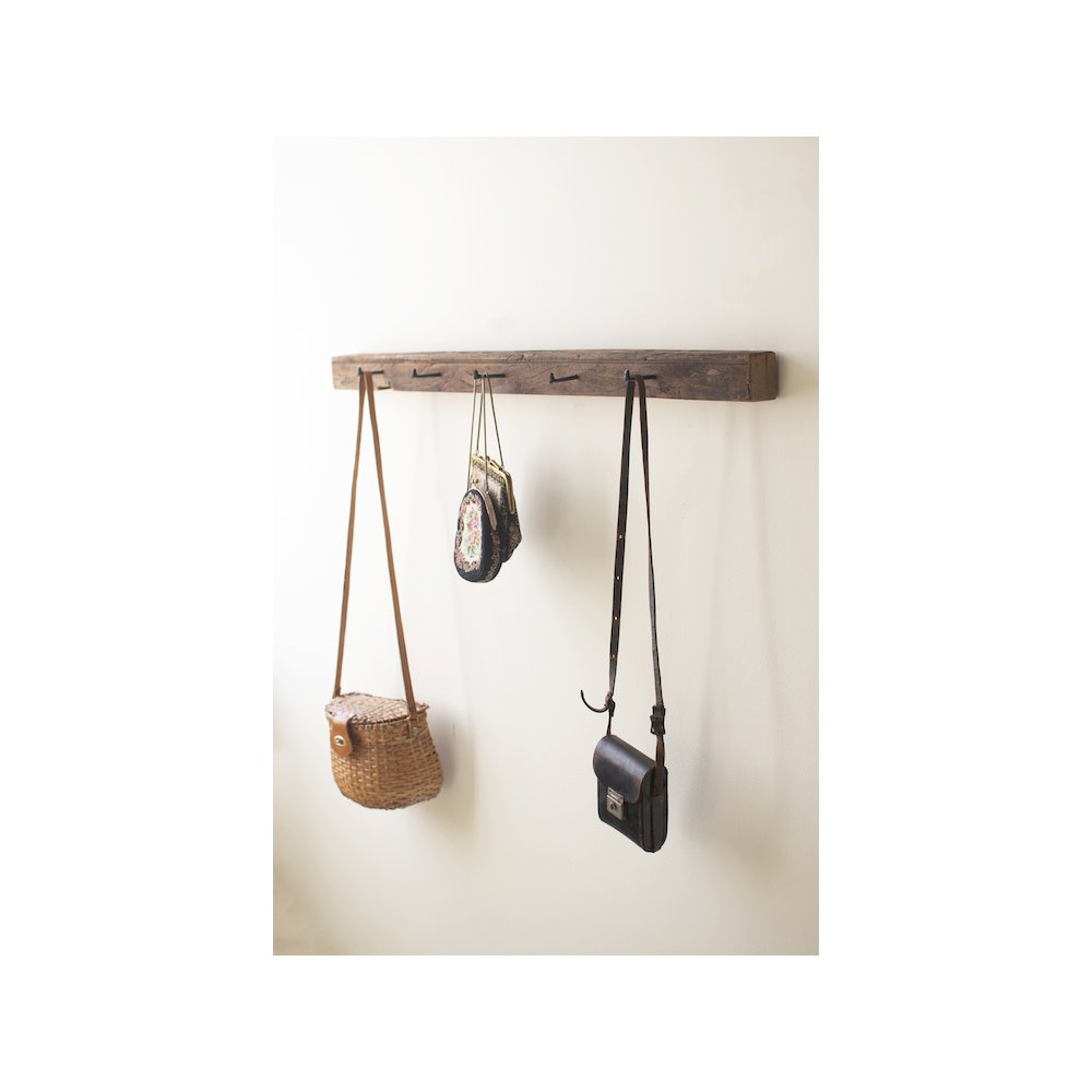 Recycled Wood Coatrack With Forged Iron Hooks. Picture 1