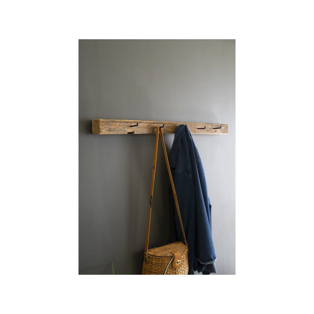 Recycled Wood Coatrack With Forged Iron Hooks. Picture 3