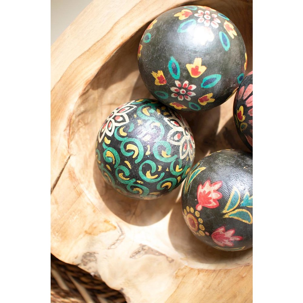 Set Of Four Hand-Painted Wooden Spheres. Picture 2