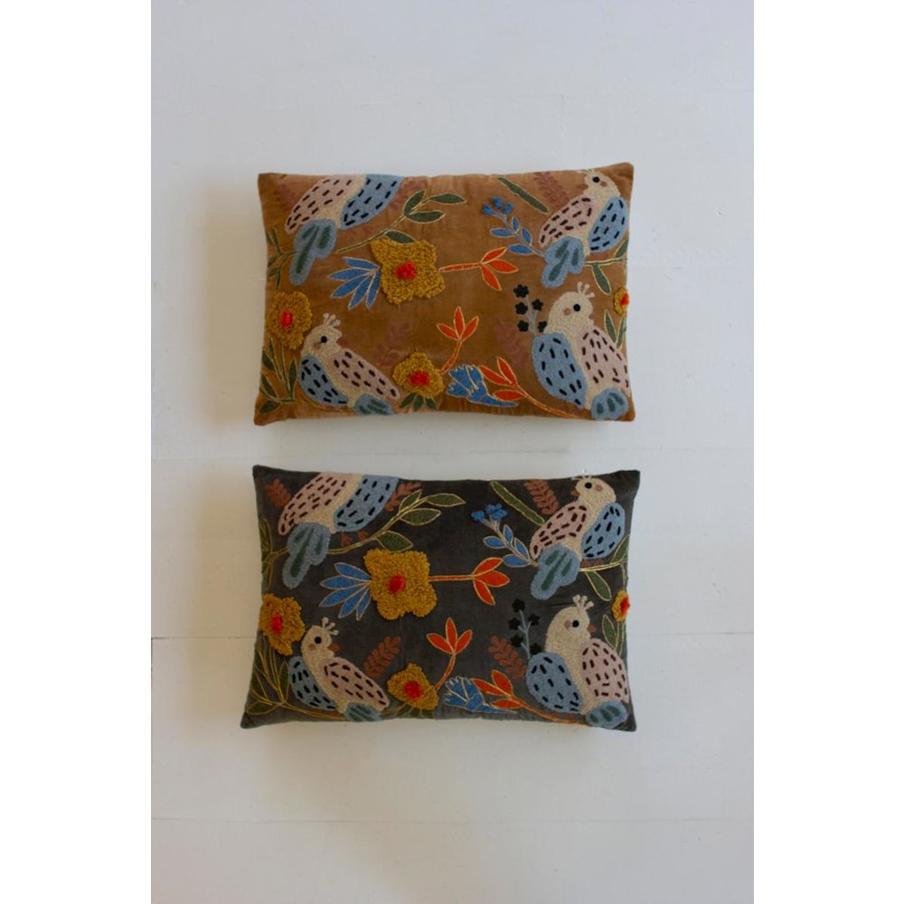 Set Of Two Embroidery Pillows With Birds - One Each Color. Picture 6