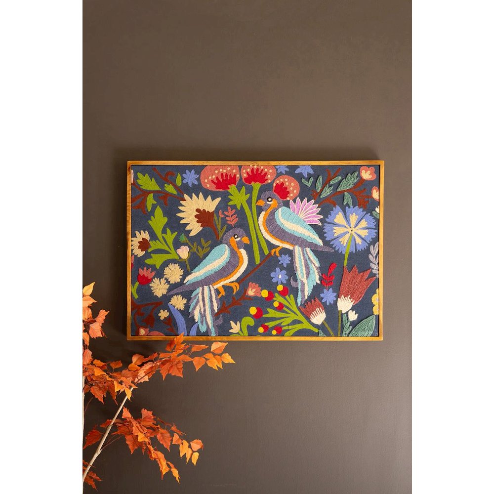 Framed Hand Hooked Art - Birds And Flowers. Picture 1