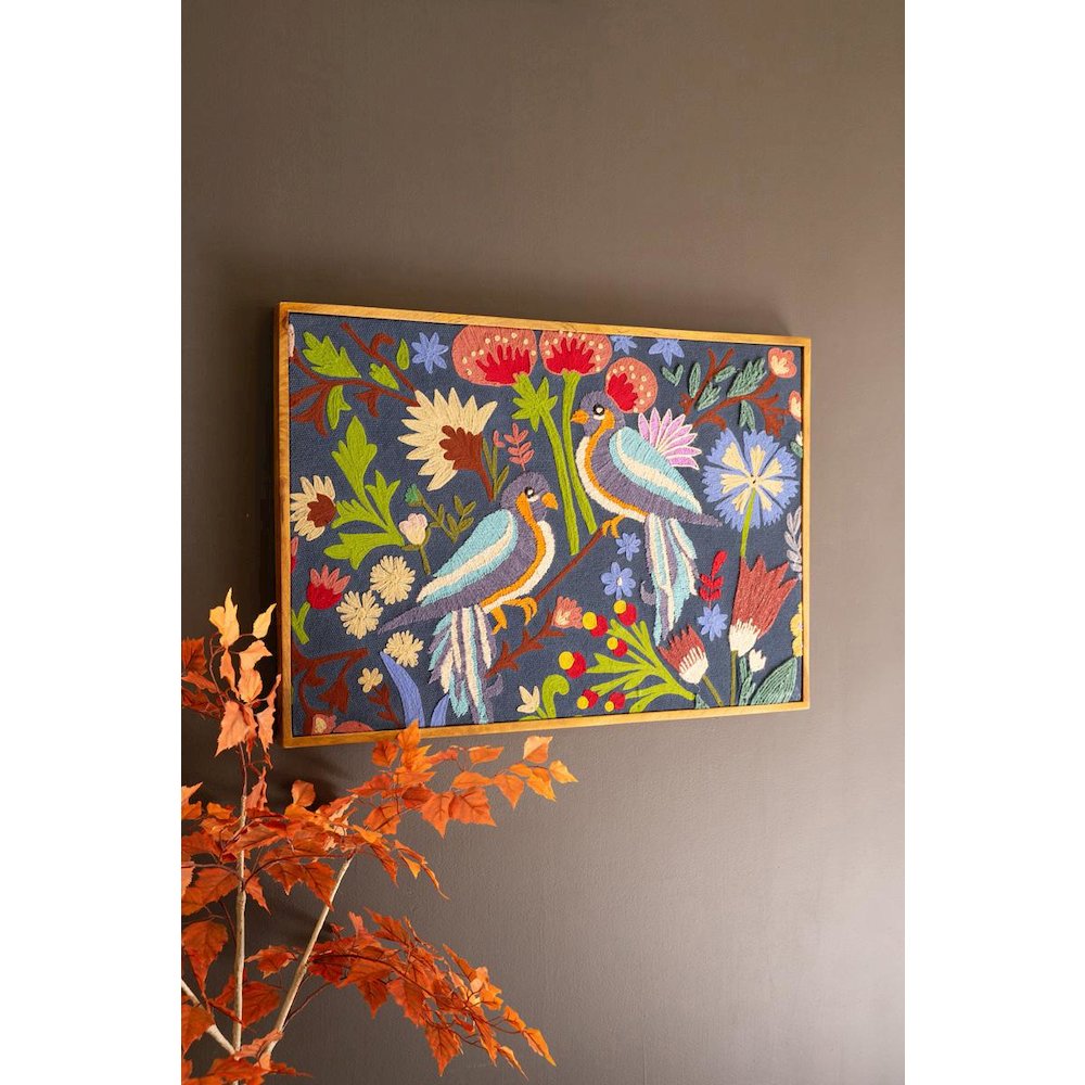Framed Hand Hooked Art - Birds And Flowers. Picture 2
