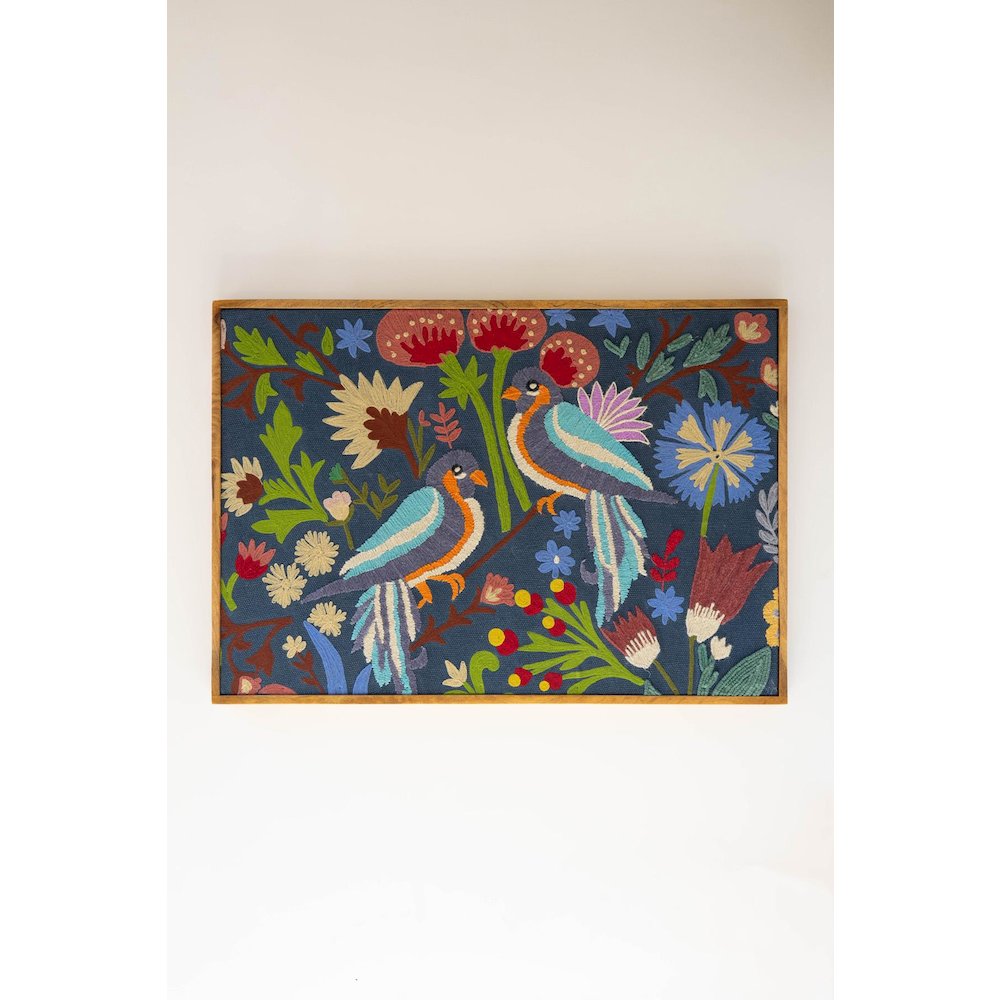 Framed Hand Hooked Art - Birds And Flowers. Picture 4