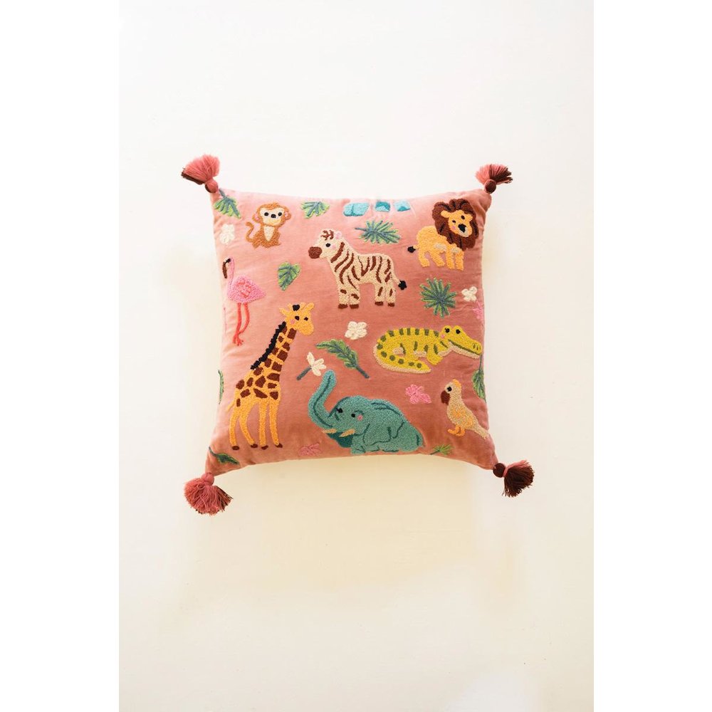 Velvet Embroidery Pillow - Animals. Picture 1