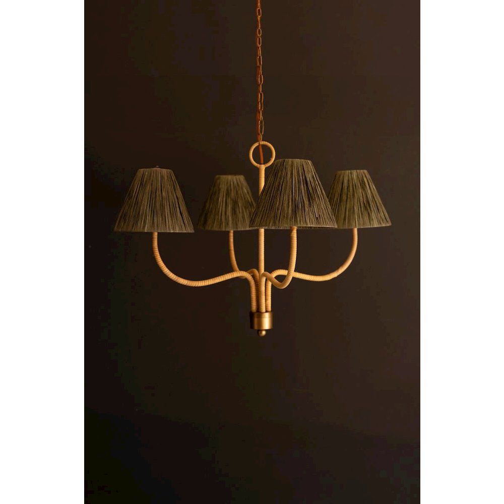 Rattan-Wrapped Chandelier With Raffia Shade. Picture 1