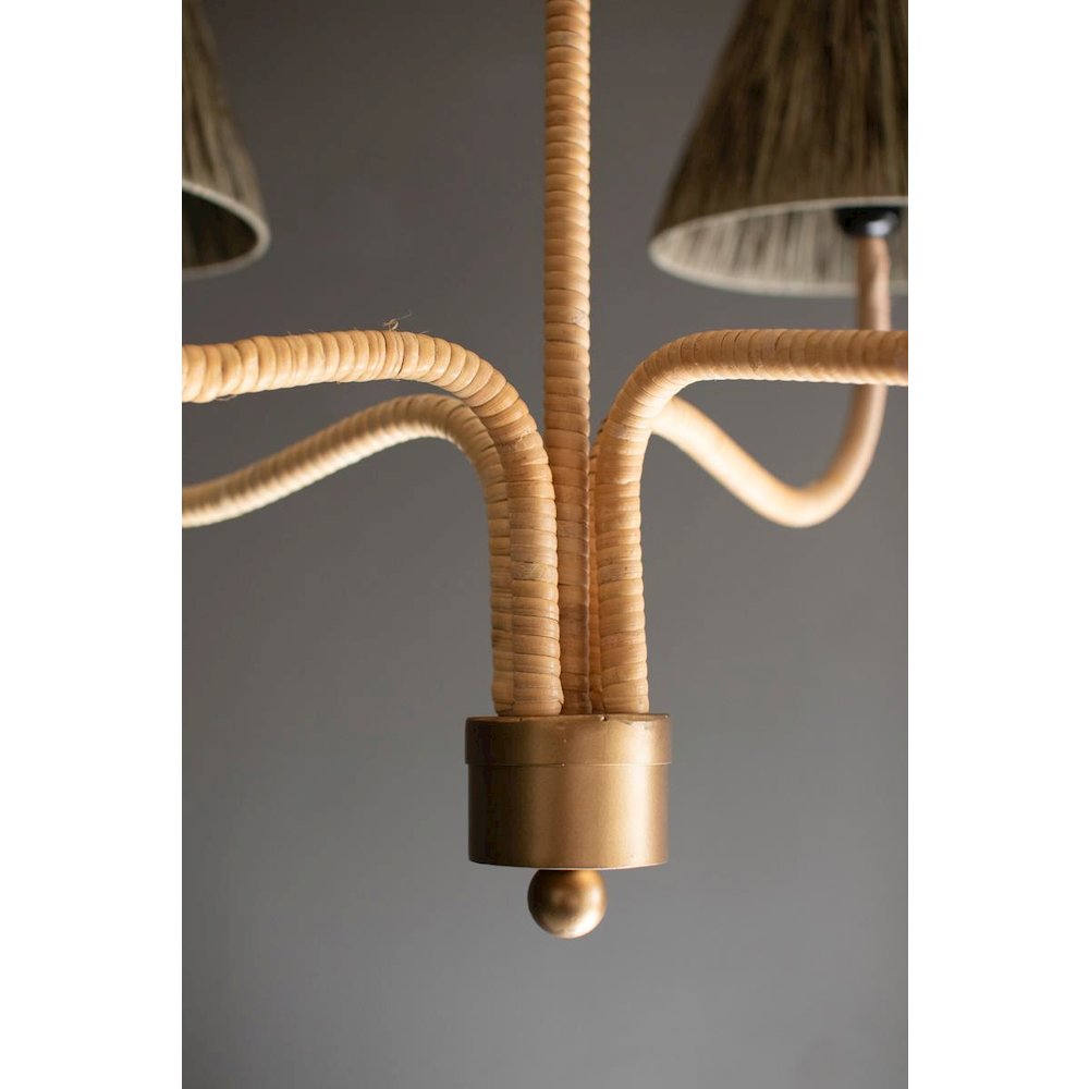 Rattan-Wrapped Chandelier With Raffia Shade. Picture 2