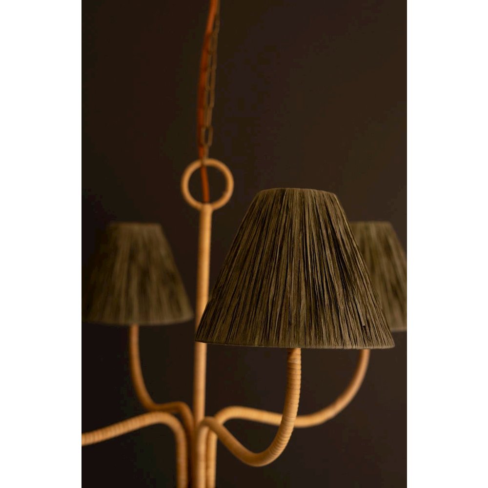 Rattan-Wrapped Chandelier With Raffia Shade. Picture 3