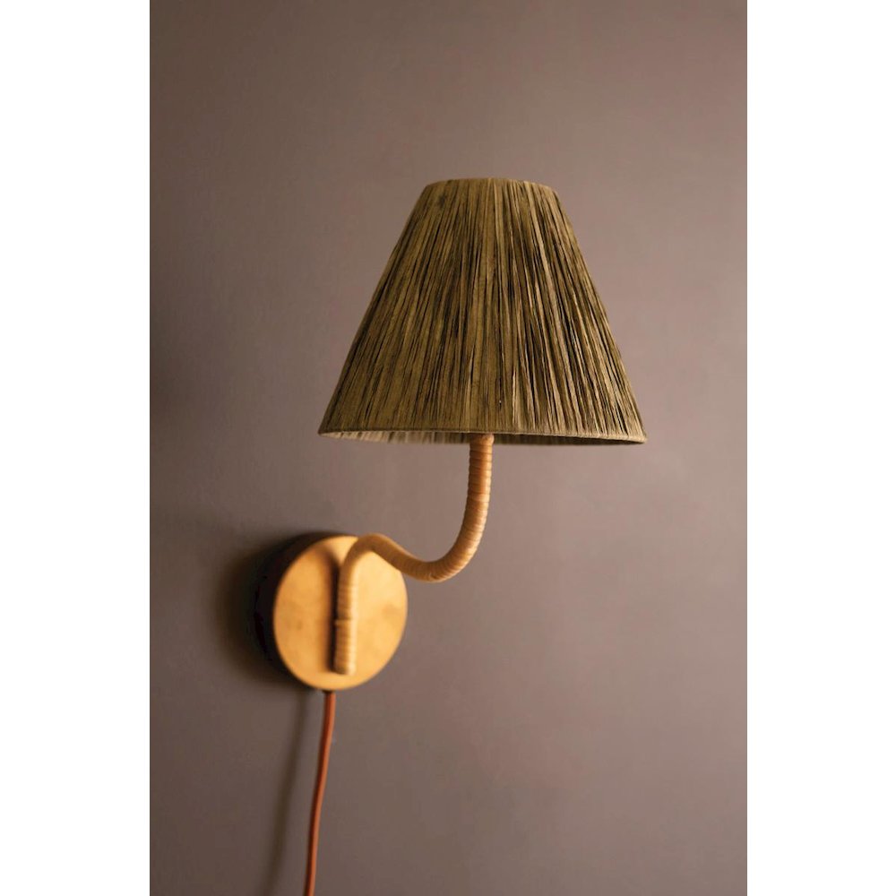 Rattan-Wrapped Wall Light With Raffia Shade. Picture 2