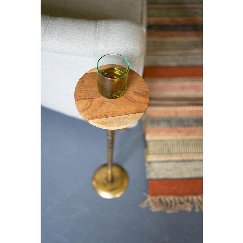 Antique Brass Cocktail Table With Acacia Wood Top. Picture 3