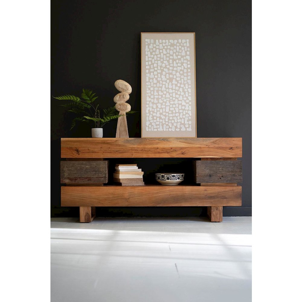 Recycled And Acacia Wood Console Table With Two Drawers. Picture 1