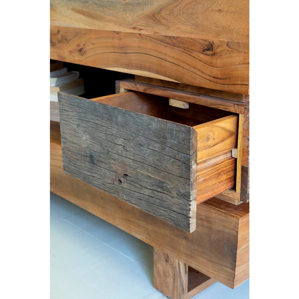 Recycled And Acacia Wood Console Table With Two Drawers. Picture 4