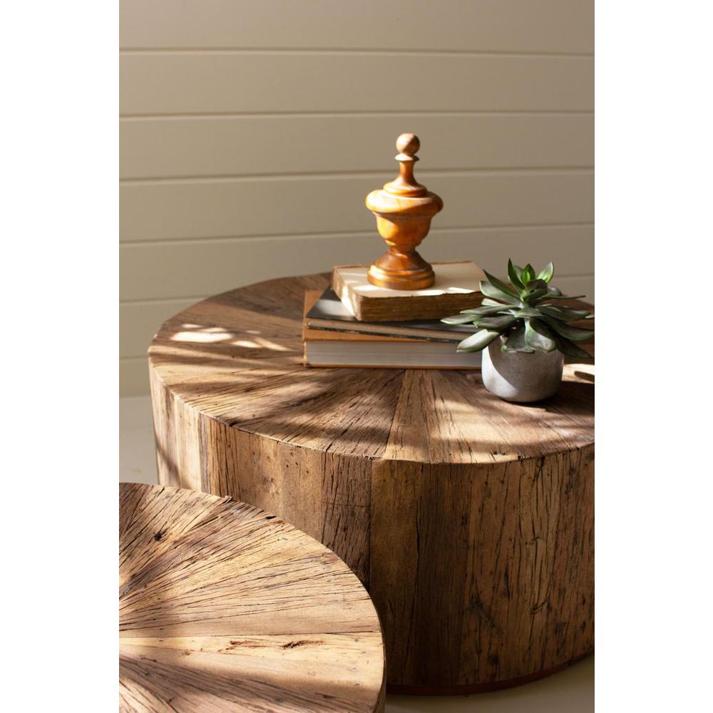 Set Of Two Recycled Wood Round Coffee Tables. Picture 3