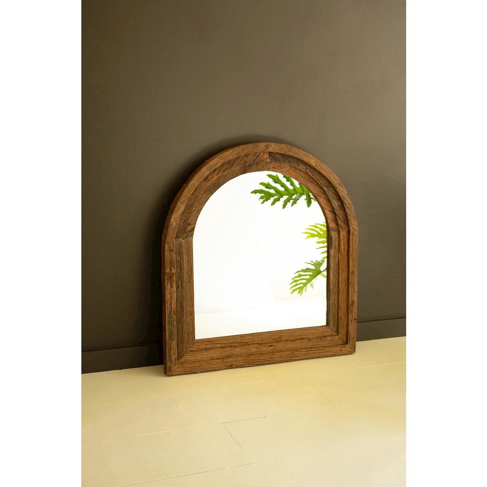 Arched Top Recycled Wood Framed Wall Mirror. Picture 1