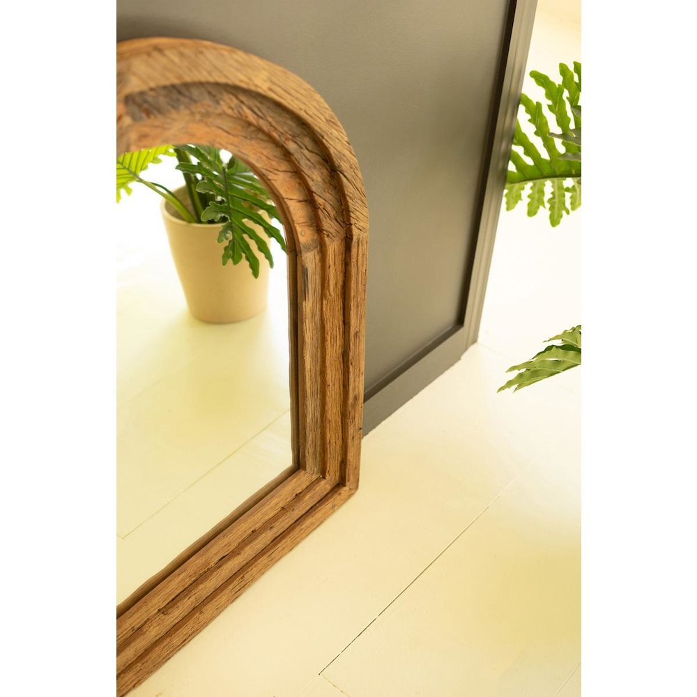Arched Top Recycled Wood Framed Wall Mirror. Picture 2