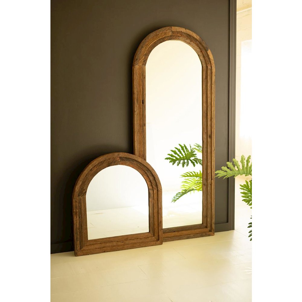 Arched Top Recycled Wood Framed Wall Mirror. Picture 3