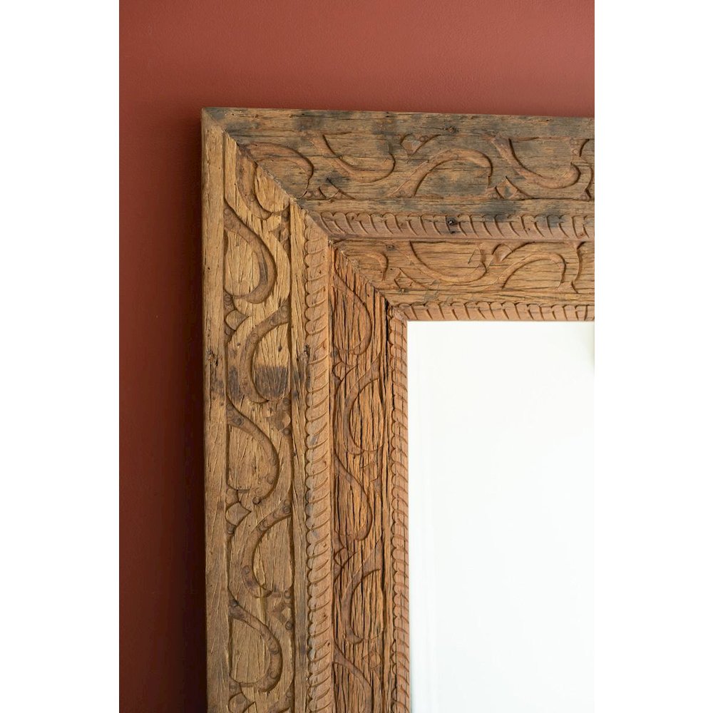 Hand Carved Recycled Wood Framed Mirror. Picture 2