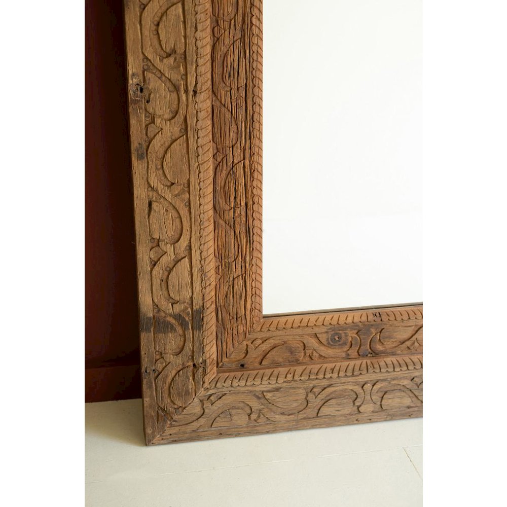 Hand Carved Recycled Wood Framed Mirror. Picture 3
