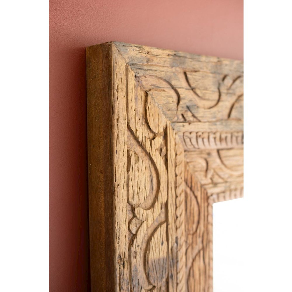 Hand Carved Recycled Wood Framed Mirror. Picture 4