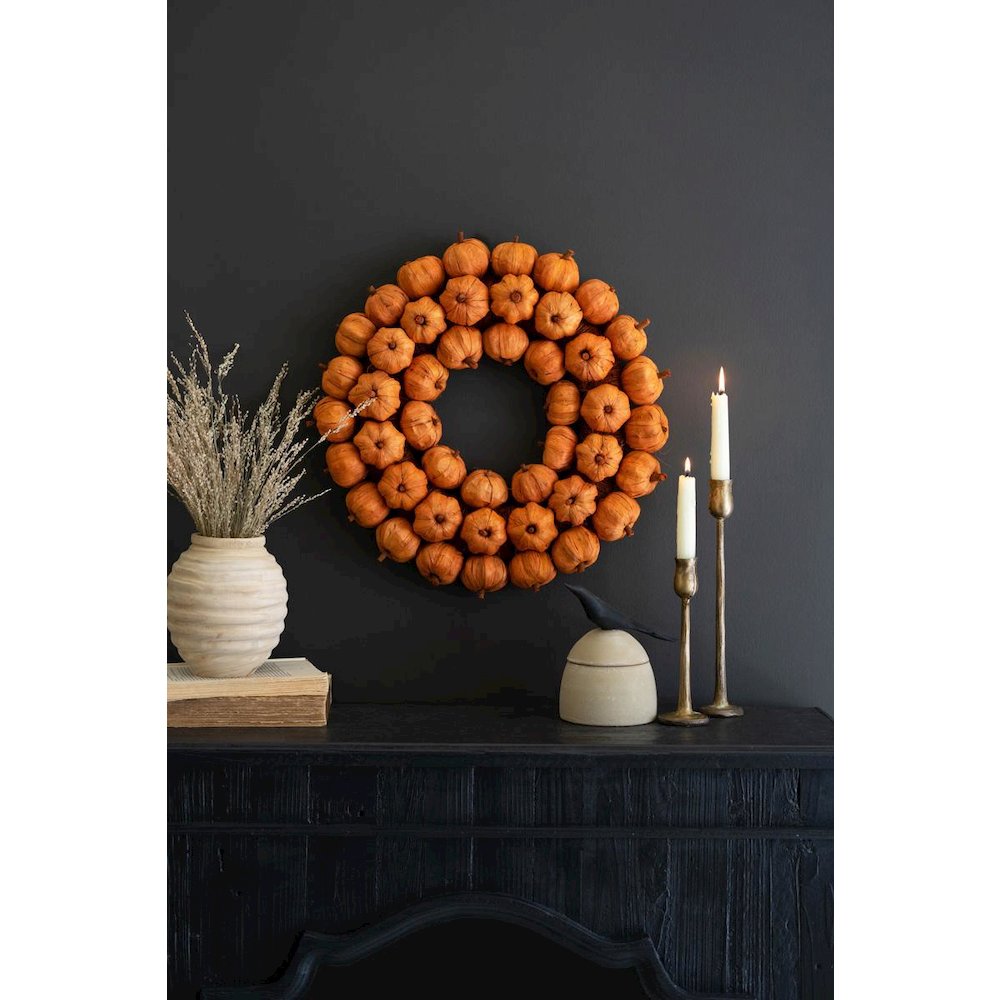 Orange Faux Pumpkin Wreath. Picture 1