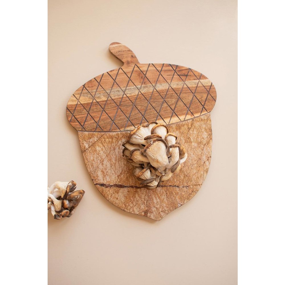 Acacia Wood And Marble Acorn Serving Board. Picture 1