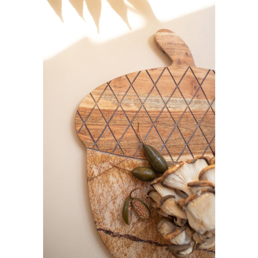 Acacia Wood And Marble Acorn Serving Board. Picture 2
