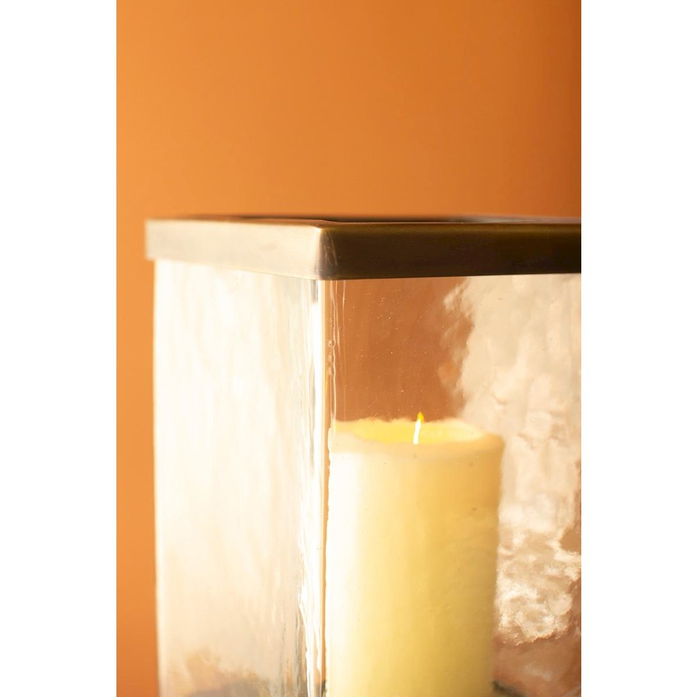 Set Of Two Square Glass Hurricanes With Antique Brass Bases. Picture 5